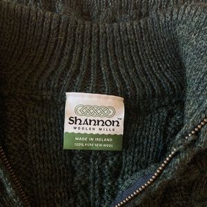 Irish Wool Zip-Front Cardigan - green cable knit cardigan